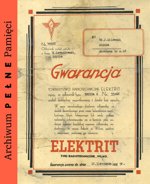Gwarancja odbiornika „Eroica Z”, 1939 r.
