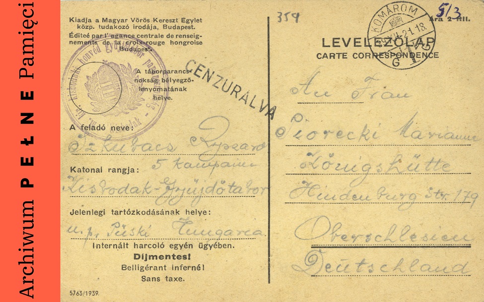 Korespondencja Ryszarda Szkubacza przesłana do rodziny z obozu internowania w Kisbodak w grudniu 1939 r.