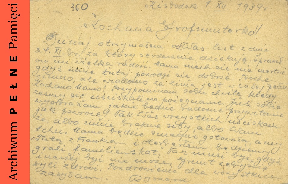 Korespondencja Ryszarda Szkubacza przesłana do rodziny z obozu internowania w Kisbodak w grudniu 1939 r.
