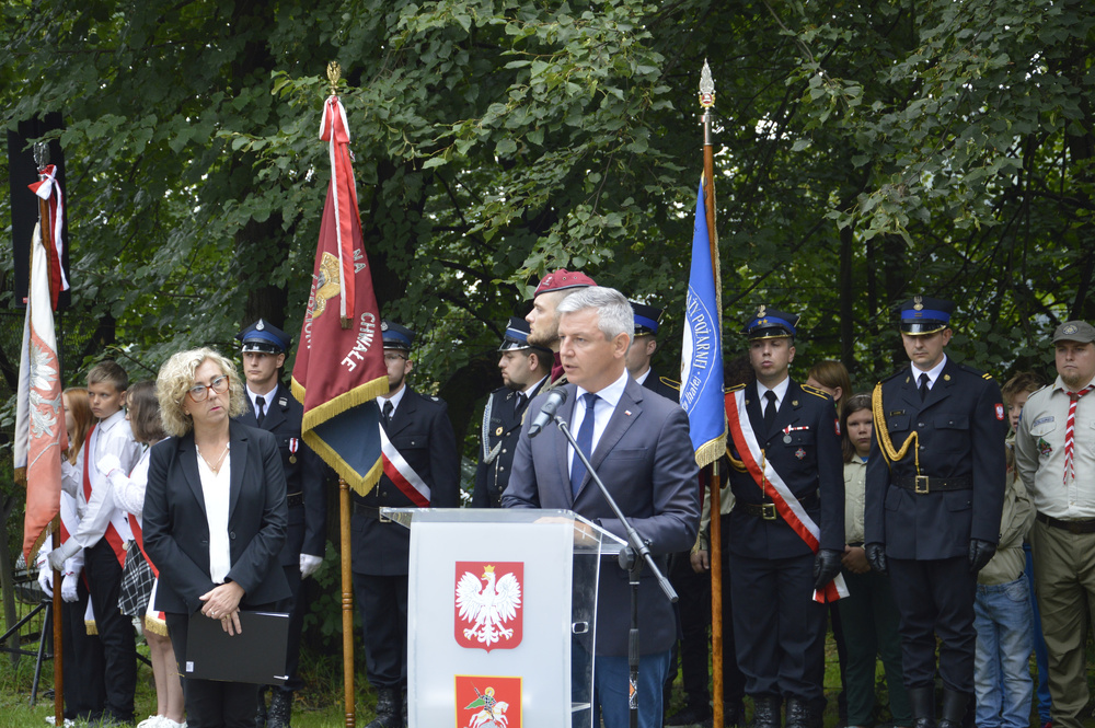Upamiętnienie 10 bezimiennych Polaków rozstrzelanych przez Niemców w czerwcu 1942 r. w Międzyrzeczu Górnym, 23 sierpnia 2023. Fot.: UG Jasienica