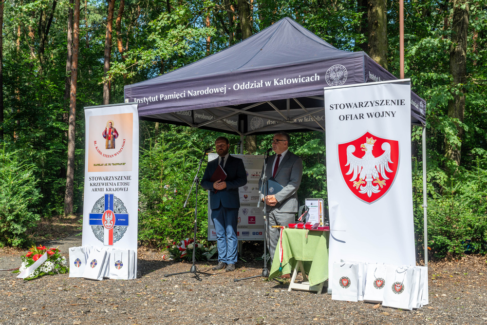 Odsłonięcie obelisku upamiętniającego oddział żołnierzy AK ppor. Wacława Andryszaka ps. Wiesio – Katowice, 25 sierpnia 2023, Fot.: IPN