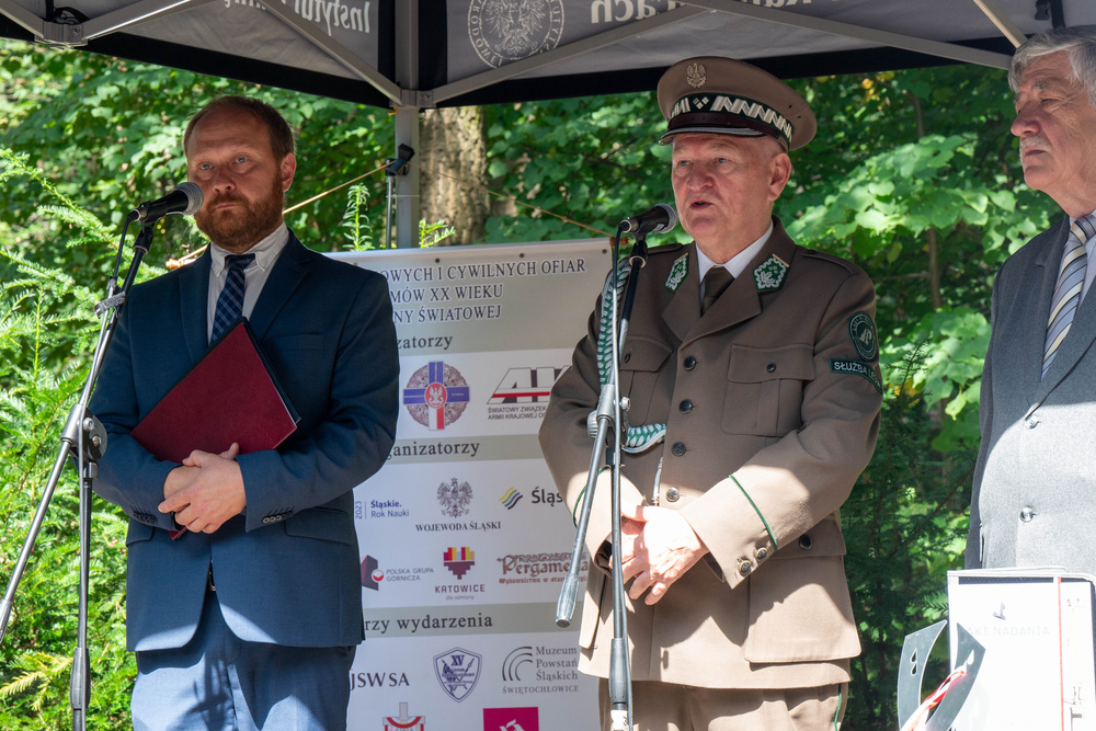 Odsłonięcie obelisku upamiętniającego oddział żołnierzy AK ppor. Wacława Andryszaka ps. Wiesio – Katowice, 25 sierpnia 2023, Fot.: IPN