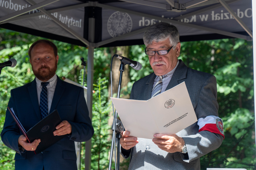 Odsłonięcie obelisku upamiętniającego oddział żołnierzy AK ppor. Wacława Andryszaka ps. Wiesio – Katowice, 25 sierpnia 2023, Fot.: IPN