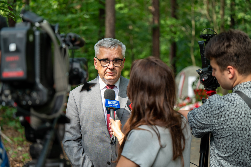 Odsłonięcie obelisku upamiętniającego oddział żołnierzy AK ppor. Wacława Andryszaka ps. Wiesio – Katowice, 25 sierpnia 2023, Fot.: IPN