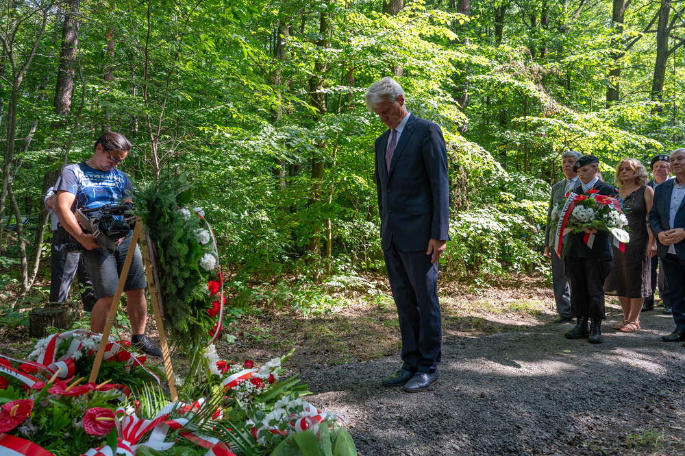 Odsłonięcie obelisku upamiętniającego oddział żołnierzy AK ppor. Wacława Andryszaka ps. Wiesio – Katowice, 25 sierpnia 2023, Fot.: IPN