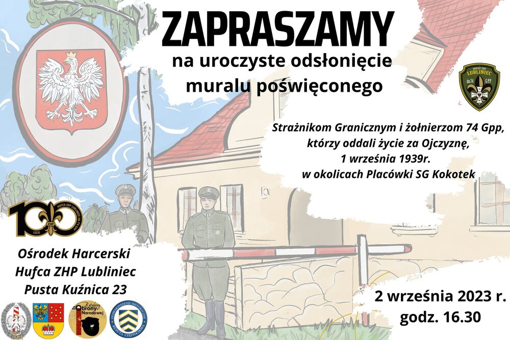 Odsłonięcie muralu poświęconego żołnierzom Straży Granicznej i 74 Górnośląskiego Pułku Piechoty – Lubliniec, 2 września 2023