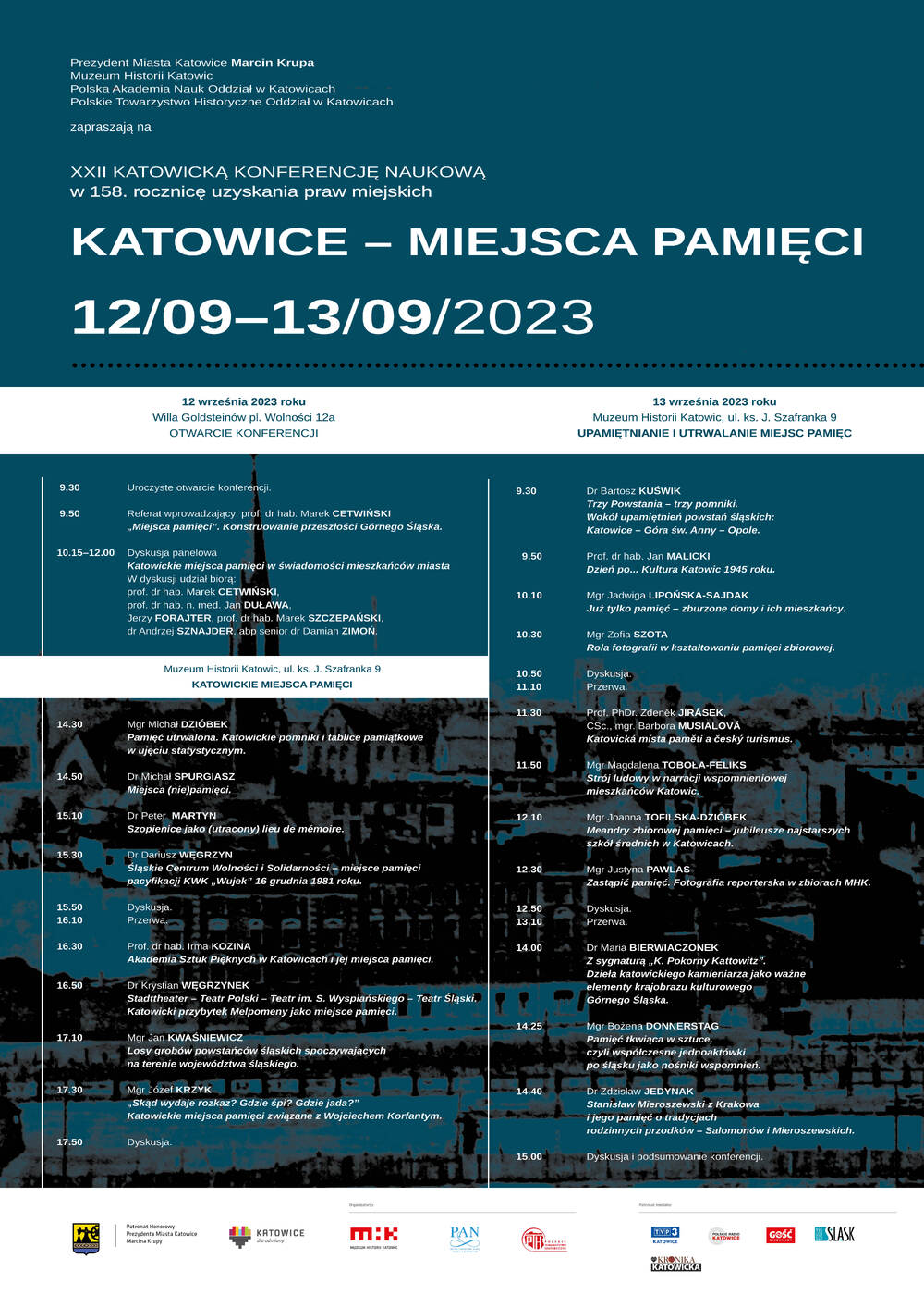 XXII Katowicka konferencja naukowa „Katowice – miejsca pamięci“ – Katowice, 12-13 września 2023