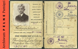 Dowód tożsamości Zdzisława Wardyńskiego uprawniający do ulgowych przejazdów kolejami państwowymi z dnia 19 II 1937 r.