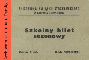 Bilet szkolny sezonowy na ślizgawkę dla Zdzisława Wardyńskiego rok 1938/1939 (awers)