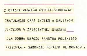 Życzenia od samorządu KWK „Klimontów”, 1967 r. (IPN Ka 0103/25, t. 3).