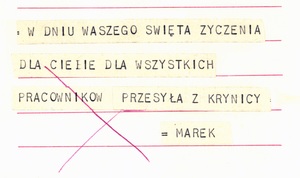 Życzenia z Krynicy od nieznanego Marka, 1967 r. (IPN Ka 0103/25, t. 3)