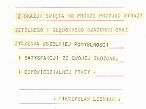 Życzenia od Mieczysława Leśniaka, 1967 r. (IPN Ka 0103/25, t. 3)