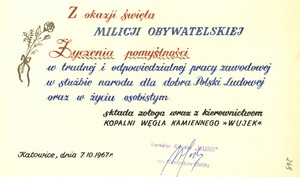 Życzenia od załogi i dyrekcji KWK „Wujek”, 1967 r. (IPN Ka 0103/25, t. 3)