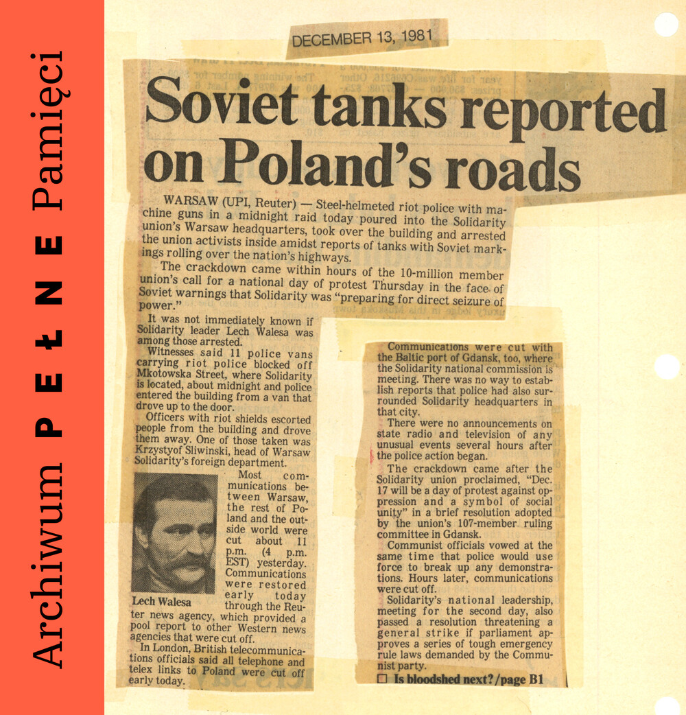 Zbiór wycinków z gazet oraz artykułów z prasy kanadyjskiej, m.in. „Toronto Star”, „The Globe and Mail” z 13, 15 i 17 grudnia 1981 r.