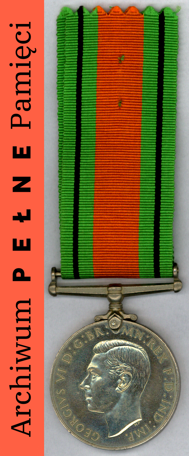 Medal „The Defence Medal 1939–1945”, należący do kpt. Zygmunta Radeckiego